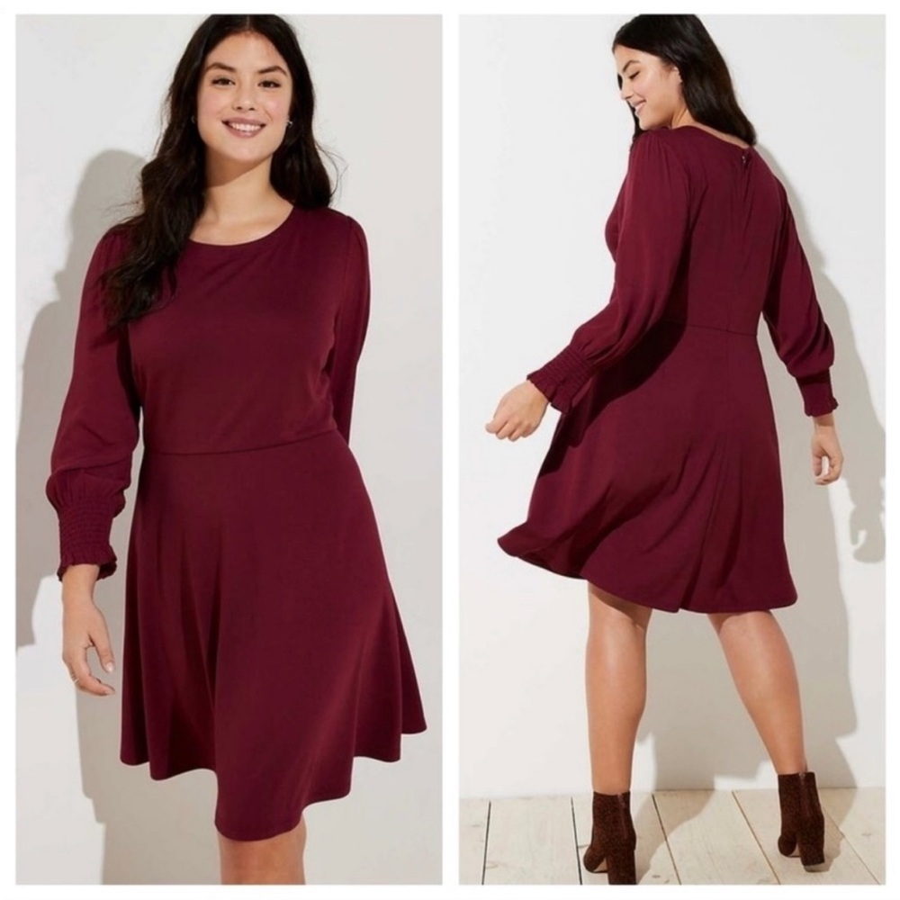 Loft Plus size 16 Burgundy A-line dress